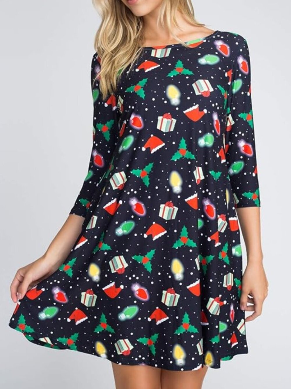 NEW Yelete Women’s MD 3/4 Sleeves Dresses Pockets All Things‎ Christmas Holiday
